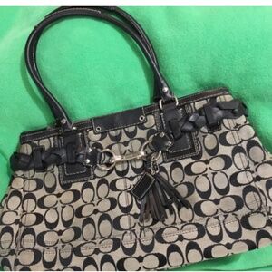 authentic Coach Hampton signature braided bag tote black F1306B